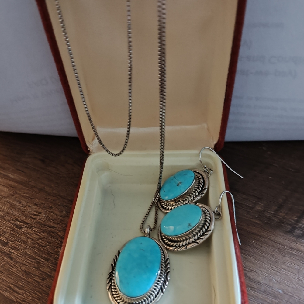 Sterling Silver & Turquoise Necklace & Earrings
